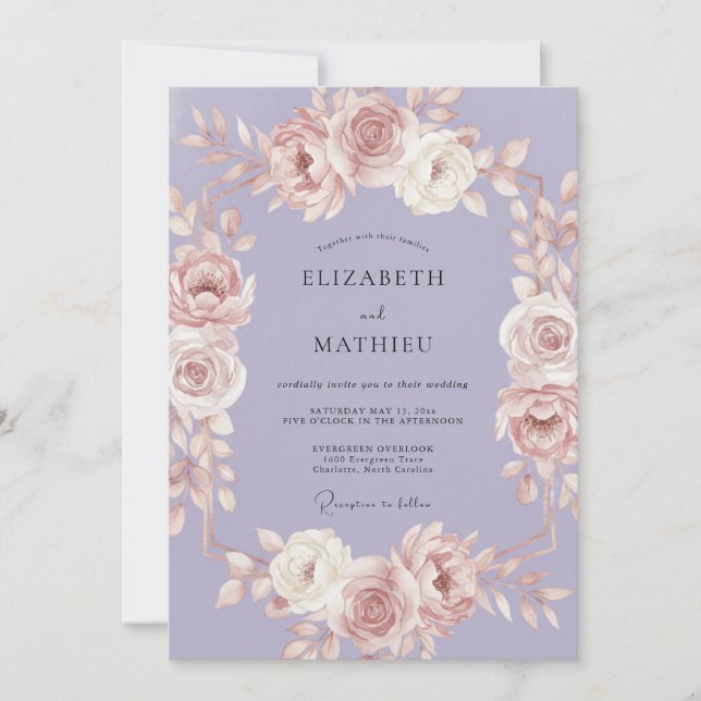 Lavender Rose Garland Wedding Invitation (Front)