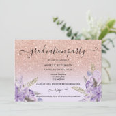 Lavender rose gold floral watercolor graduation invitation (Standing Front)