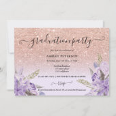 Lavender rose gold floral watercolor graduation invitation (Front)