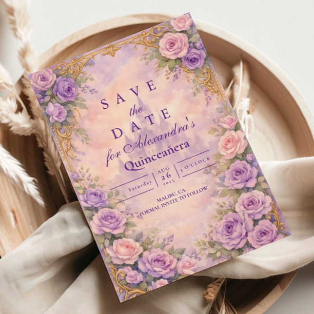 Lavender Rose Gold Garden Quinceañera Save The Date (Creator Uploaded)