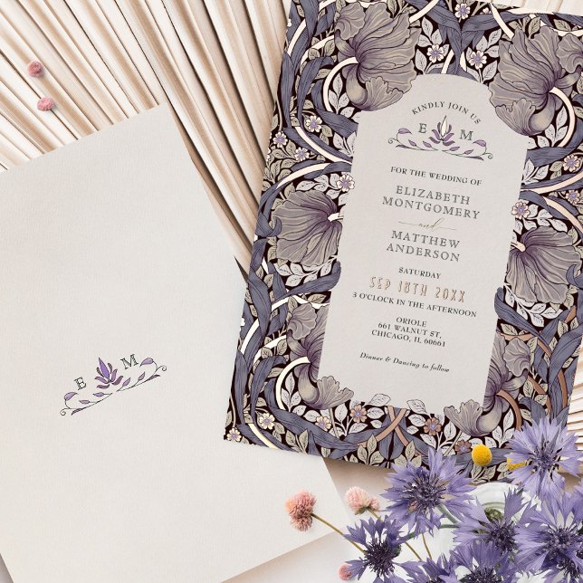 Lavender Rose-Gold Pimpernel William Morris Foil Invitation (Creator Uploaded)