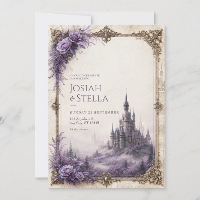 Lavender Rose Mist Castle Wedding Invitation (Front)
