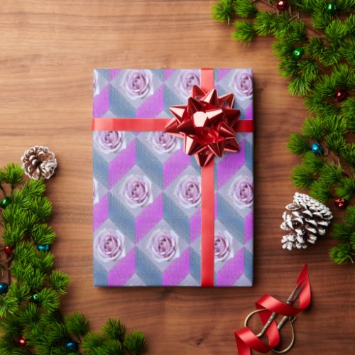 Lavender Rose on Purple Cubes Wrapping Paper