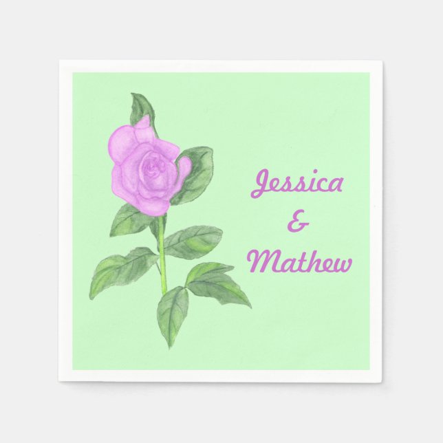 Lavender Rose on Stem Personalized Napkins (Front)