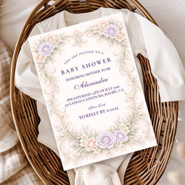 Lavender Rose Ornate Baby Shower Invitation (Creator Uploaded)