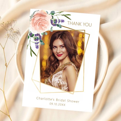 Lavender rose photo Bridal Shower Thank you card