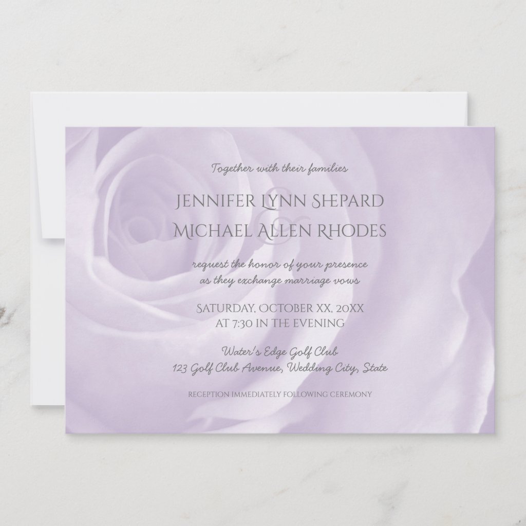 lavender rose simple elegant wedding invitation