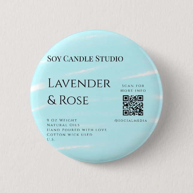 Lavender rose soy candle business add q r code tex button (Front)