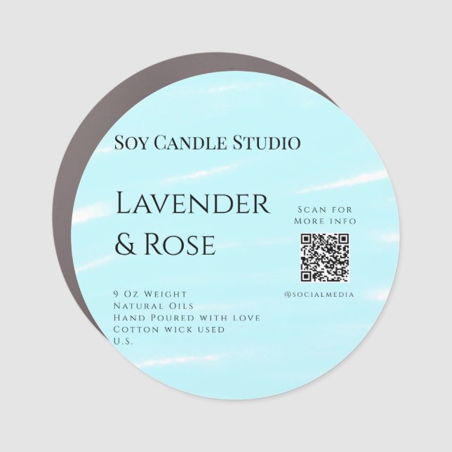 Lavender rose soy candle business add q r code tex car magnet (Front)