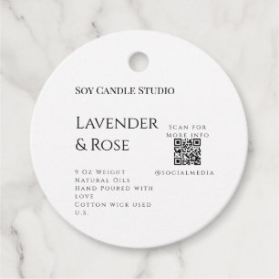Lavender rose soy candle business add q r code tex favor tags