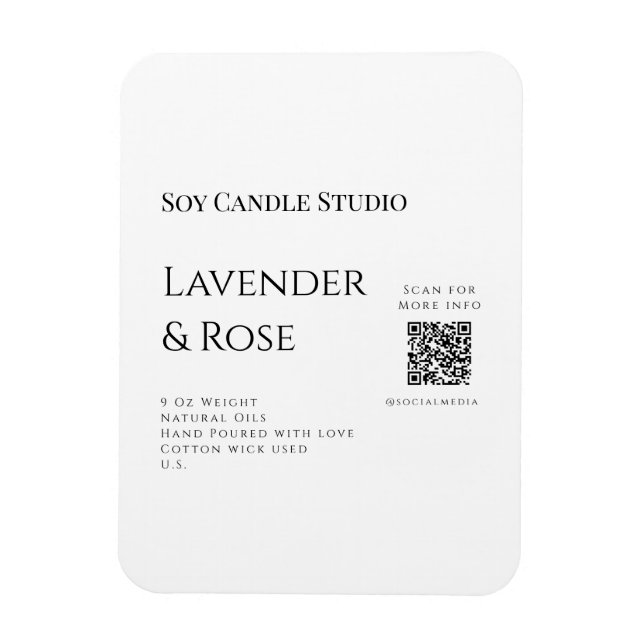 Lavender rose soy candle business add q r code tex magnet (Vertical)