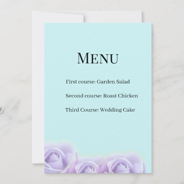Lavender Rose Wedding Menu Card (Front)