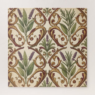 Lavender Rosemary Gold Scroll Pattern Jigsaw Puzzle