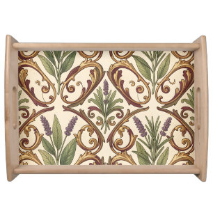Lavender Rosemary Gold Scroll Pattern  Serving Tray