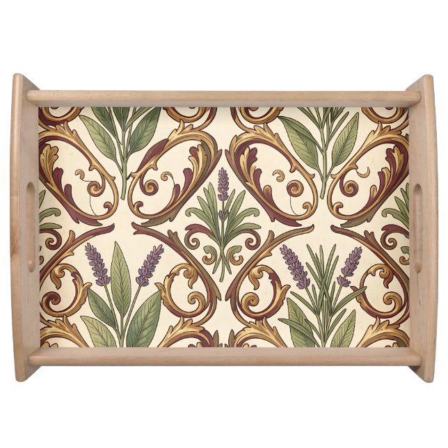 Lavender Rosemary Gold Scroll Pattern  Serving Tray (Front)