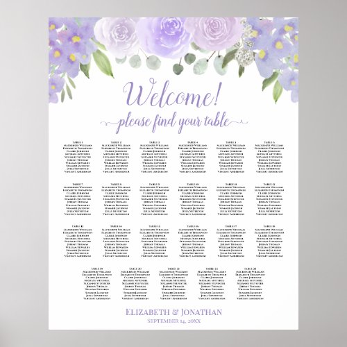 Lavender Roses 23 Table Boho Wedding Seating Chart