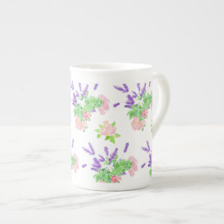 Lavender, Roses and Philadelphus Pattern on White Bone China Mug