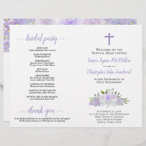 Lavender Roses  Blossoms Catholic Wedding Program