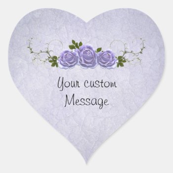 Lavender Roses Customizable Heart Sticker by AutumnRoseMDS at Zazzle