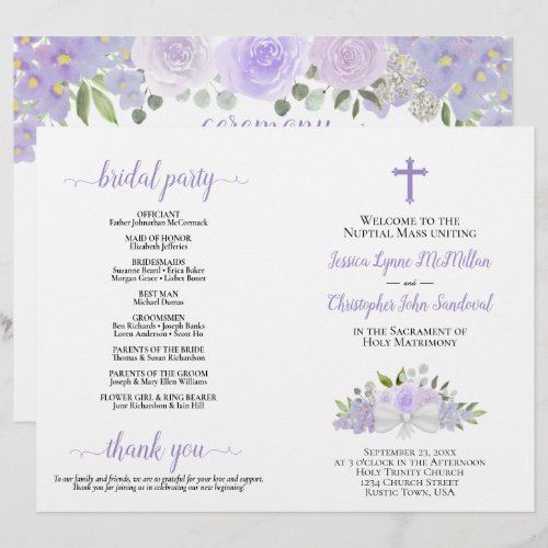Lavender Roses DIY Fold Catholic Wedding Program