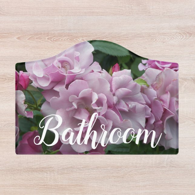 Lavender Roses Floral Bathroom Door Sign (In Situ)