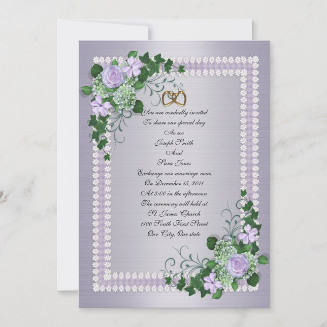 Lavender Roses formal Wedding Invitation (Front)