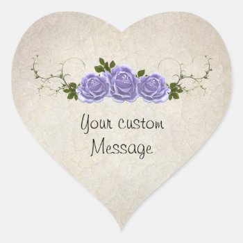 Lavender Roses On Ivory Customizable Heart Sticker by AutumnRoseMDS at Zazzle