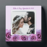 Lavender Roses Personalized Photo Wedding Frame<br><div class="desc">Lavender roses, framed keepsake for newlyweds with names and wedding date at the top. Add a photo - landscape or portrait - to fill the square frame. A bunch of pretty lavender roses make a border along the bottom of this acrylic wedding gift. Photo is printed on the plaque to...</div>
