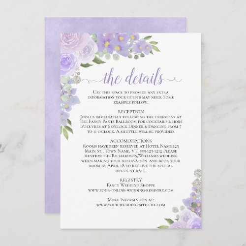 Lavender Roses Rustic Boho Chic Wedding Details Enclosure Card