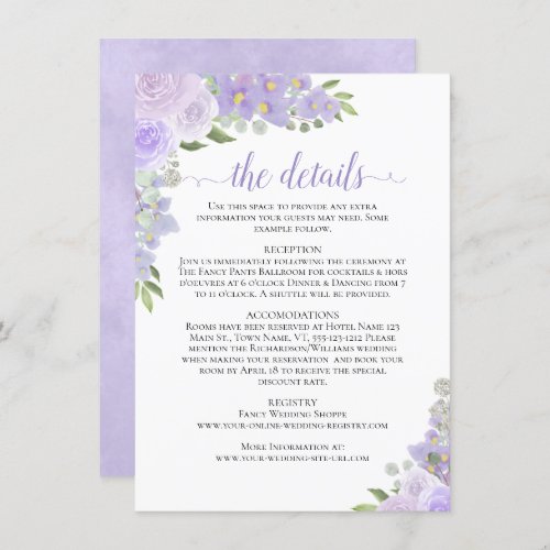 Lavender Roses Rustic Boho Chic Wedding Details Enclosure Card