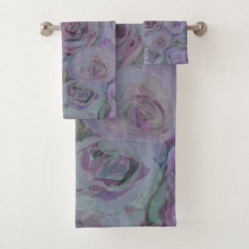 Lavender Roses Watercolor Art Bath Towel Set