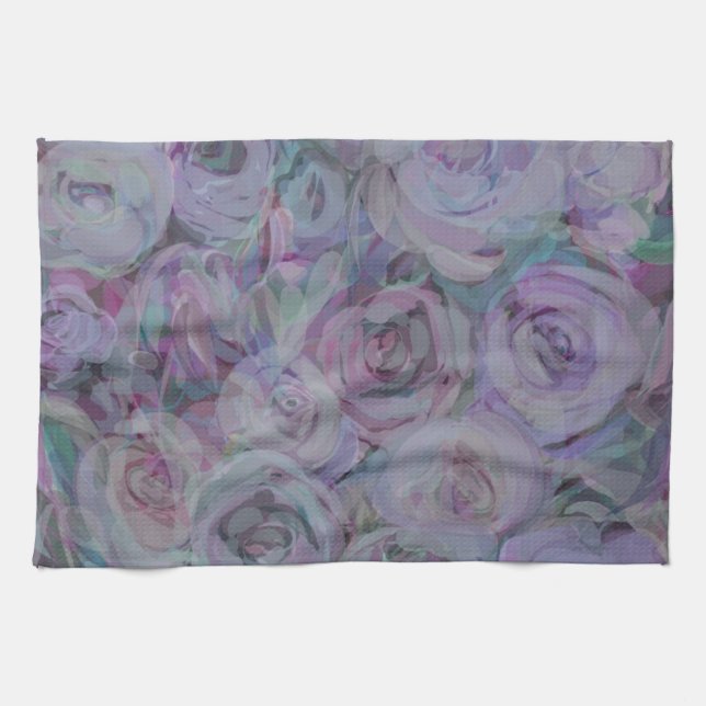 Lavender Roses Watercolor Art Kitchen Towel (Horizontal)