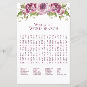 Lavender Roses Wedding Word Search