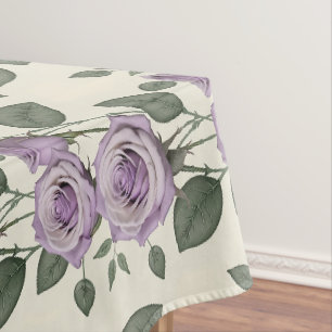 Lavender Roses With Silver And Green Leaves Tablecloth