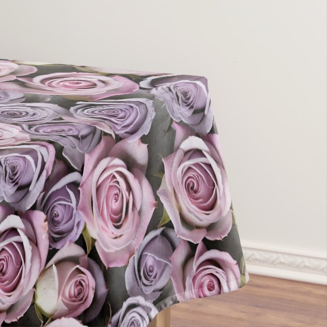 Lavender Roses With Soft Lilac And Pink Tablecloth (In Situ)