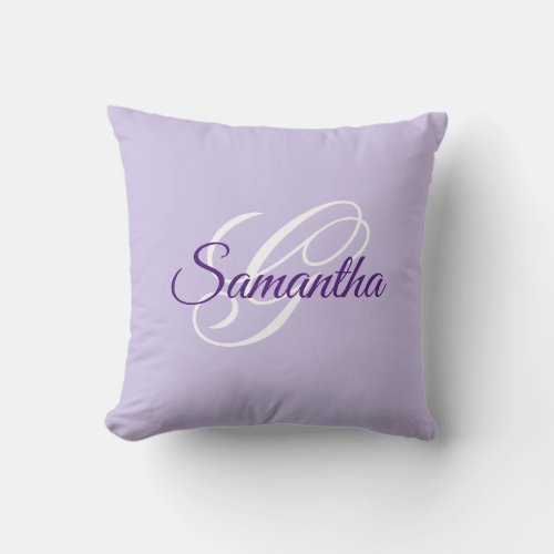 Lavender Royal Purple and White Fancy Monogram Throw Pillow