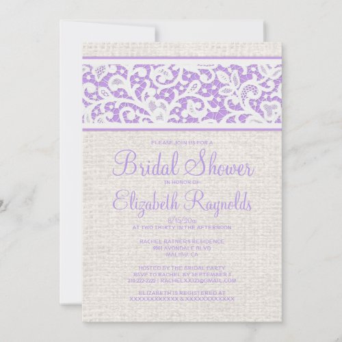 Lavender Rustic Burlap Linen Bridal Shower Invites