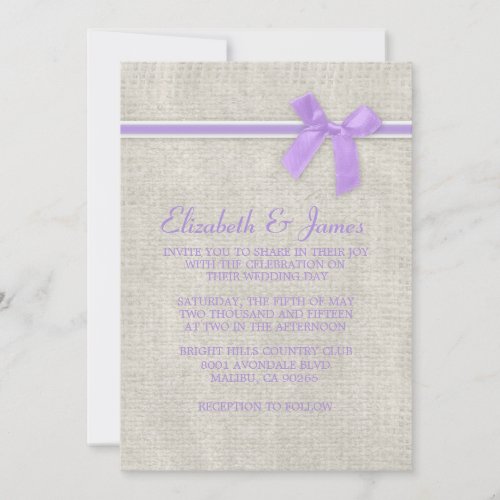 Lavender Rustic Burlap Wedding Invitations