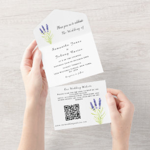 Lavender Rustic Floral Watercolor QR Code Wedding All In One Invitation