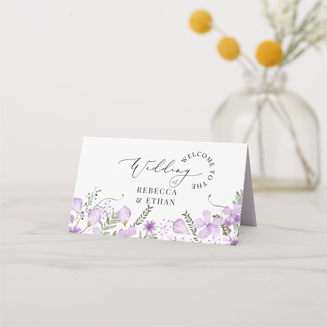 Lavender Rustic Floral Wedding Place Card (Back)