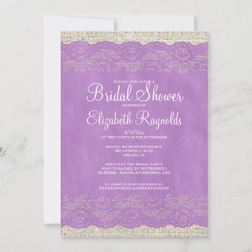 Lavender Rustic Lace Bridal Shower Invitations