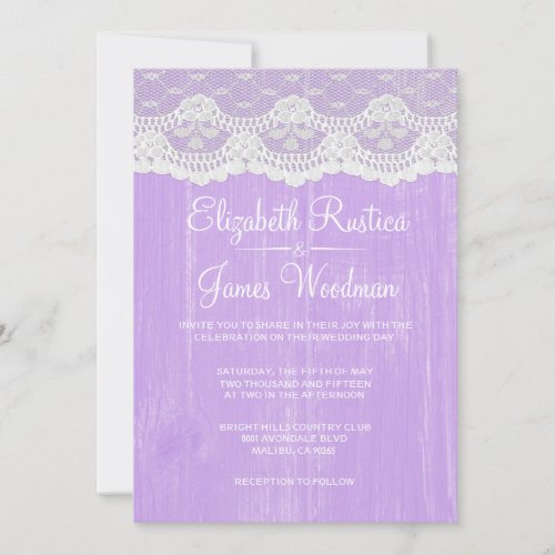 Lavender Rustic Lace &amp; Wood Wedding Invitations