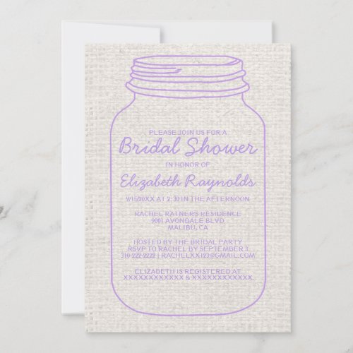 Lavender Rustic Mason Jar Bridal Shower Invitation