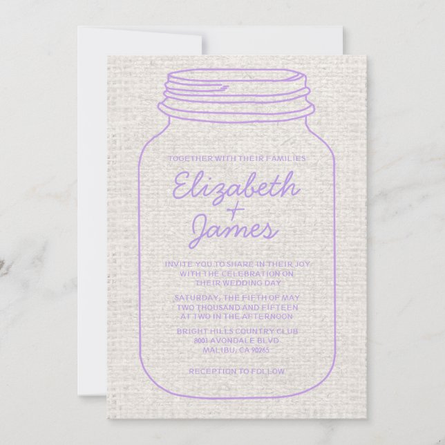 Lavender Rustic Mason Jar Wedding Invitations (Front)
