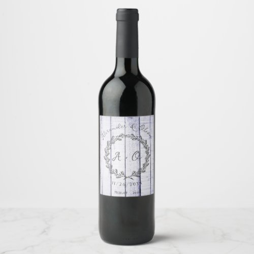 Lavender Rustic Monogram Wedding Wine Label