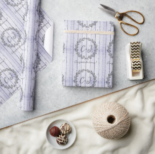 Lavender Rustic Monogram Wedding Wrapping Paper