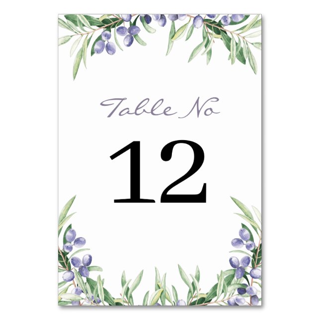 Lavender Rustic olive Seating Plan Wedding Table Number (Front)