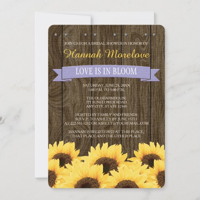 LAVENDER RUSTIC SUNFLOWER BRIDAL SHOWER INVITATION (Front)