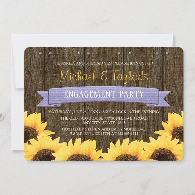 LAVENDER RUSTIC SUNFLOWER ENGAGEMENT PARTY INVITATION (Front)