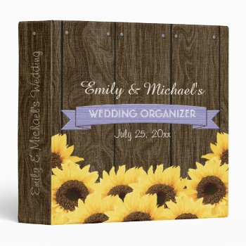 Lavender Rustic Sunflower Wedding Organizer 3 Ring Binder by OccasionInvitations at Zazzle